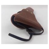 Vintage Brown Leather Revolver Holster with Belt Loop & Retention Strap