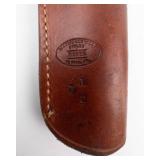 Vintage Brown Leather Revolver Holster with Belt Loop & Retention Strap