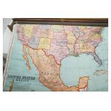 Vintage Pull Down Wooden Cassette Map Rack (9 Charts)