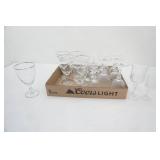 Crystal Cordial Glasses (6t), Crystal Wine Glasses (8ct), Silver Rimmed Water Glasses (6ct)