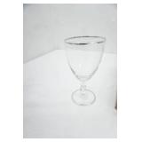 Crystal Cordial Glasses (6t), Crystal Wine Glasses (8ct), Silver Rimmed Water Glasses (6ct)