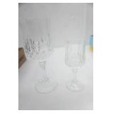 Crystal Cordial Glasses (6t), Crystal Wine Glasses (8ct), Silver Rimmed Water Glasses (6ct)