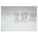 Ceramic Angel Figurines and Lenox Crystal Candlestick Holders