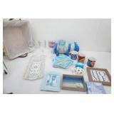 Woven lined storage basket w/picnic set & beach decor