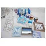 Woven lined storage basket w/picnic set & beach decor