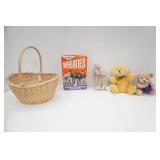 Wicker Basket With Stuffed Animals & Collectible Wheaties 1987 MN Twins Box