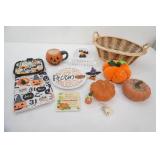 Wicker Basket with Fall & Halloween Decor