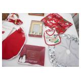 Holiday Wicker Basket with Christmas Decor & Linens. Star Tree Topper