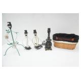 4ct Table Lamp Bases, lined wicker basket