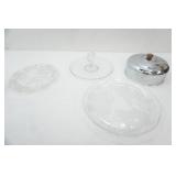 Crystal Serving Platters, Clear PRessed Glass Cake Plate, Dessert Plate, Vintage Metal Cake Plate Cover