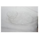 Vintage Anchor Hocking Clear Glass Snack Set. Raised Grape & Vine Pattern. 4 Cups & 4 Plates