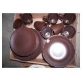 Dinnerware Sets: Corelle English Breakfast Pattern & Brown Ceramic