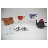 Large Ceramic Rooster Serving Platter, Cheese Knives, Metal Pedestal Cake Stands, Mugs, Teapot