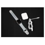 Apple Watch with Light Gray Sport Band, AirPods Case & USB Charging Cable (Watch not tested) Apple Watch with Light Gray Sport Band, AirPods Case & USB Charging Cable (Watch not tested)