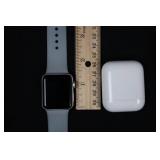 Apple Watch with Light Gray Sport Band, AirPods Case & USB Charging Cable (Watch not tested) Apple Watch with Light Gray Sport Band, AirPods Case & USB Charging Cable (Watch not tested)