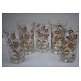 Floral Pink Glass Tumblers - Gold Rim - Set of 5 Floral Pink Glass Tumblers - Gold Rim - Set of 5