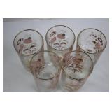Floral Pink Glass Tumblers - Gold Rim - Set of 5 Floral Pink Glass Tumblers - Gold Rim - Set of 5