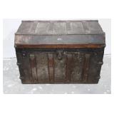 Antique Steamer Trunk with Iron Straps and Studded Hardware - Vintage Travel Chest Antique Steamer Trunk with Iron Straps and Studded Hardware - Vintage Travel Chest