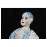 Porcelain Fashion Doll Head & Torso on Stand - Blue Hair, Painted Face, Satin Blue/White Outfit Porcelain Fashion Doll Head & Torso on Stand - Blue Hair, Painted Face, Satin Blue/White Outfit