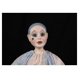 Porcelain Fashion Doll Head & Torso on Stand - Blue Hair, Painted Face, Satin Blue/White Outfit Porcelain Fashion Doll Head & Torso on Stand - Blue Hair, Painted Face, Satin Blue/White Outfit