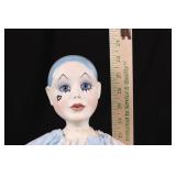 Porcelain Fashion Doll Head & Torso on Stand - Blue Hair, Painted Face, Satin Blue/White Outfit Porcelain Fashion Doll Head & Torso on Stand - Blue Hair, Painted Face, Satin Blue/White Outfit