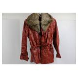 Red Leather Jacket with Shearling Collar - Belted Vintage Coat Red Leather Jacket with Shearling Collar - Belted Vintage Coat