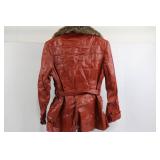 Red Leather Jacket with Shearling Collar - Belted Vintage Coat Red Leather Jacket with Shearling Collar - Belted Vintage Coat