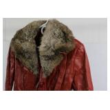 Red Leather Jacket with Shearling Collar - Belted Vintage Coat Red Leather Jacket with Shearling Collar - Belted Vintage Coat