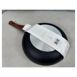 New 9.5 inch Elle Decor Designer Frying Pan with Wood Look Handle