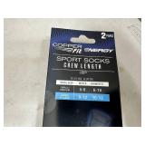2 New Pairs of Copper Fit Arch Support Sport Socks - Crew Length