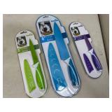 3 New Ceramic Coated Kitchen Knives with Sleeves