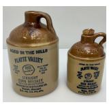 Two Collectible MCCormick 'Platte Valley' Striaght Corn Whiskey Miniature Jugs 5' & 6 3/4'