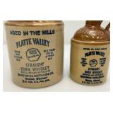 Two Collectible MCCormick 'Platte Valley' Striaght Corn Whiskey Miniature Jugs 5' & 6 3/4'