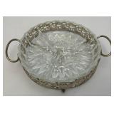 Three Vintage Silver Plate & Cut Glass Three Section Divided Bowls