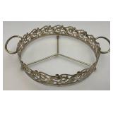 Three Vintage Silver Plate & Cut Glass Three Section Divided Bowls