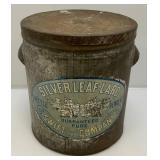 Antique Metal Canister With Lid And 'SILVER LEAF LARD' Advertisement 12 1/2' x 14'