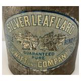 Antique Metal Canister With Lid And 'SILVER LEAF LARD' Advertisement 12 1/2' x 14'
