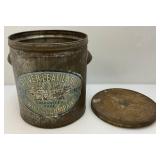 Antique Metal Canister With Lid And 'SILVER LEAF LARD' Advertisement 12 1/2' x 14'