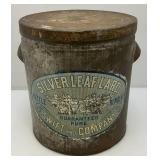 Antique Metal Canister With Lid And 'SILVER LEAF LARD' Advertisement 12 1/2' x 14'