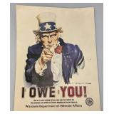 Vintage Uncle Sam 'I OWE YOU!' Wisconsin Department Of Veterans Affairs Poster 17' x 22'