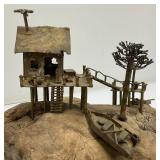 Vintage ALBERT GUIBARA Driftwood And Gilt Metal Art Sculpture Mid-Century Modern 7 1/2' x 8'