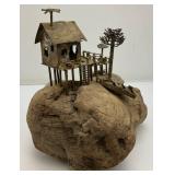 Vintage ALBERT GUIBARA Driftwood And Gilt Metal Art Sculpture Mid-Century Modern 7 1/2' x 8'