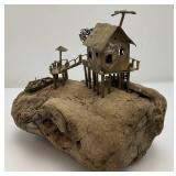 Vintage ALBERT GUIBARA Driftwood And Gilt Metal Art Sculpture Mid-Century Modern 7 1/2' x 8'