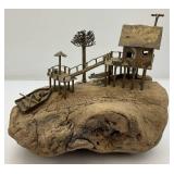 Vintage ALBERT GUIBARA Driftwood And Gilt Metal Art Sculpture Mid-Century Modern 7 1/2' x 8'