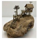 Vintage ALBERT GUIBARA Driftwood And Gilt Metal Art Sculpture Mid-Century Modern 7 1/2' x 8'