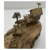 Vintage ALBERT GUIBARA Driftwood And Gilt Metal Art Sculpture Mid-Century Modern 7 1/2' x 8'
