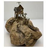 Vintage ALBERT GUIBARA Driftwood And Gilt Metal Art Sculpture Mid-Century Modern 7 1/2' x 8'