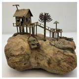Vintage ALBERT GUIBARA Driftwood And Gilt Metal Art Sculpture Mid-Century Modern 7 1/2' x 8'