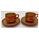 Antique Japanese Edo Era Red Lacquer Makie Wooden Lidded Soup/Rice Bowls, Plates, Sake Cups And More