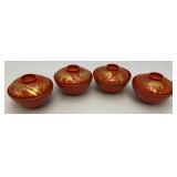 Antique Japanese Edo Era Red Lacquer Makie Wooden Lidded Soup/Rice Bowls, Plates, Sake Cups And More